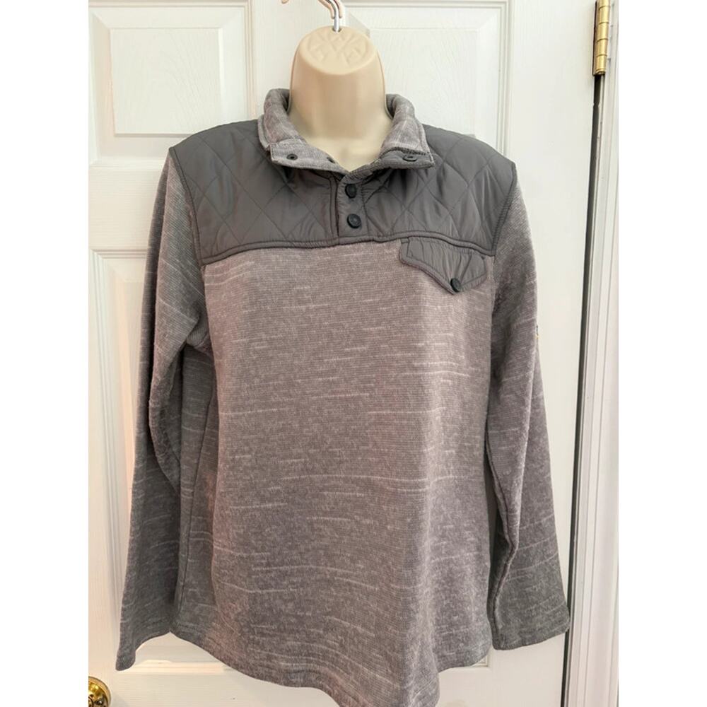 Goat USA Mens Medium Pullover Snap Sweater Gray Quilted Shoulder Casual‎ Outdoor